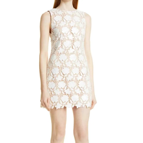 white floral lace shift dress Exquisite Gardenia Floral Lace A-Line Gown with Illusion V-Neckline XS / White main image 0